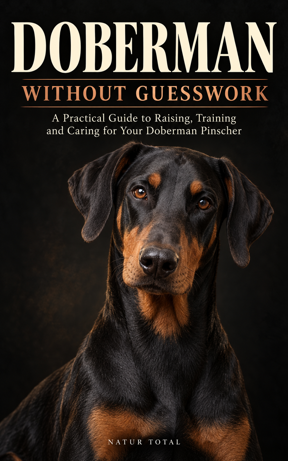 Doberman Without Guesswork — English e-book cover featuring a natural-eared black and rust Doberman